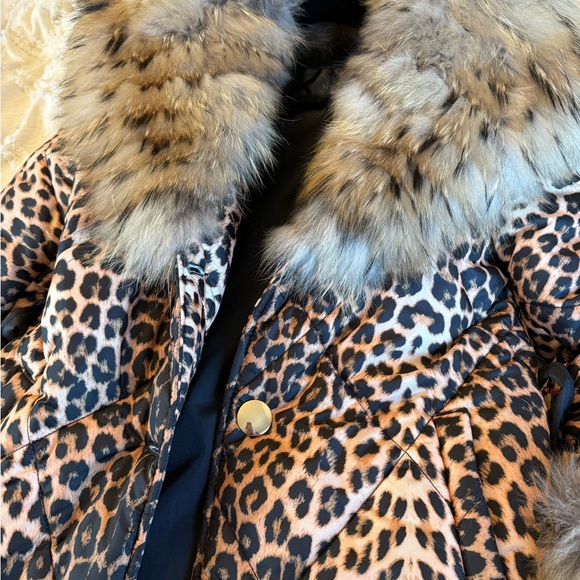 Leopard Print Real Fur Trim Coat - Picture 5 of 6